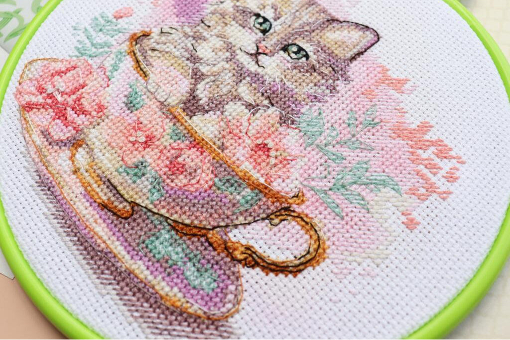 Kit de broderie au point de croix compté Chat DIY Toile non imprimée 