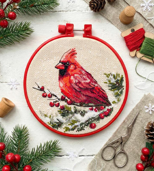 Counted Cross stitch kit Winter Cardinal birds DIY Abris Art