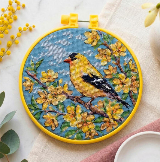 Counted Cross stitch kit Yellow bird DIY Abris Art