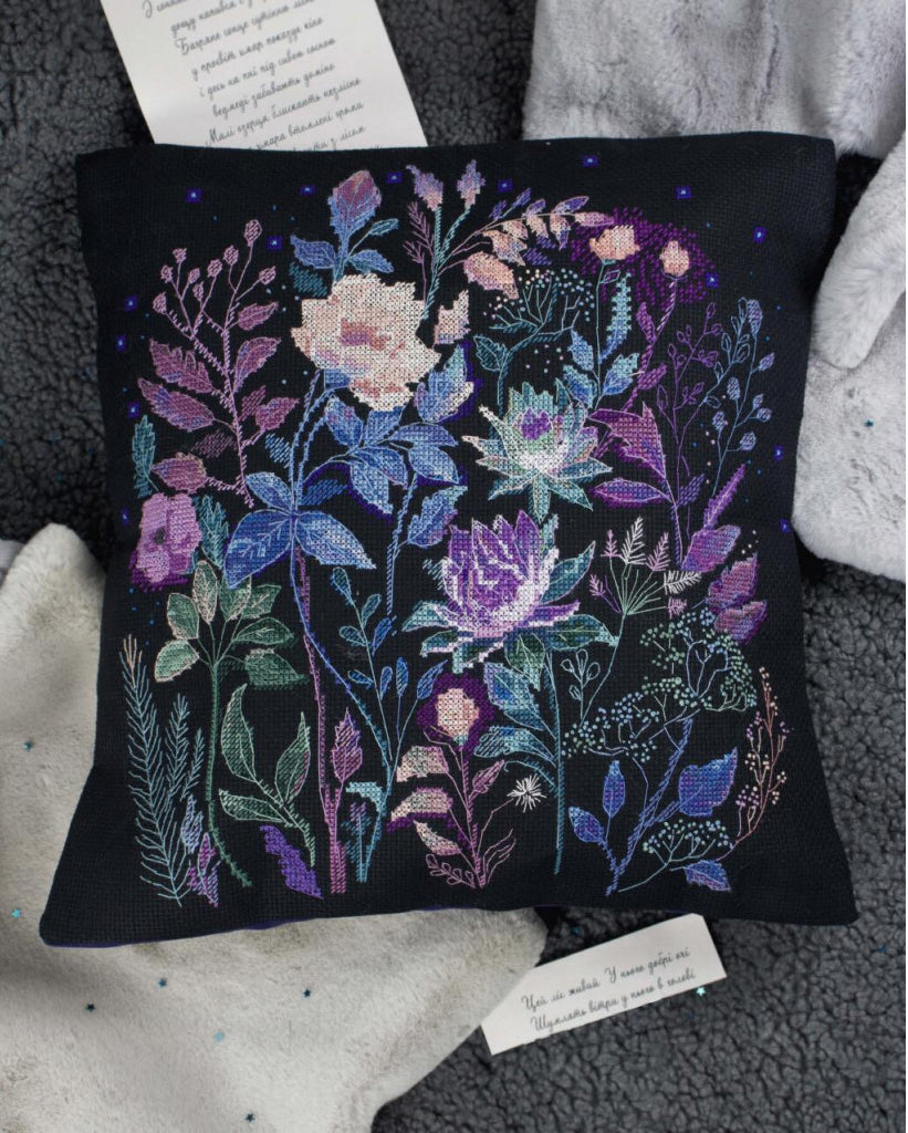 Pillow Cross Stitch Kit Night Flowers DIY Abris Art