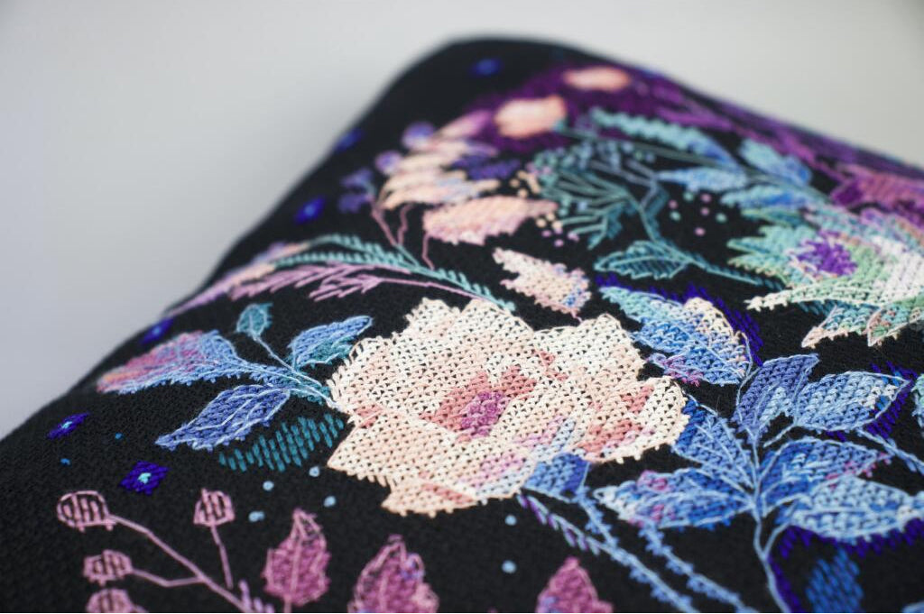 Pillow Cross Stitch Kit Night Flowers DIY Abris Art