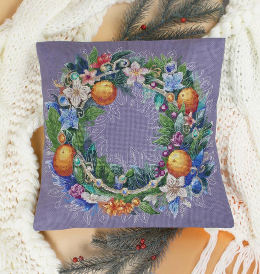 Pillow Cross Stitch Kit Holiday wreath DIY Abris Art
