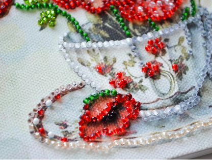 Bead Embroidery Kit Poppies Flower DIY Abris Art