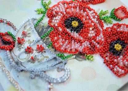 Bead Embroidery Kit Poppies Flower DIY Abris Art