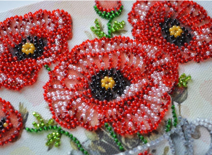 Bead Embroidery Kit Poppies Flower DIY Abris Art