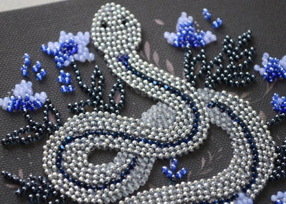 Bead Embroidery Kit Silver snake DIY Abris Art
