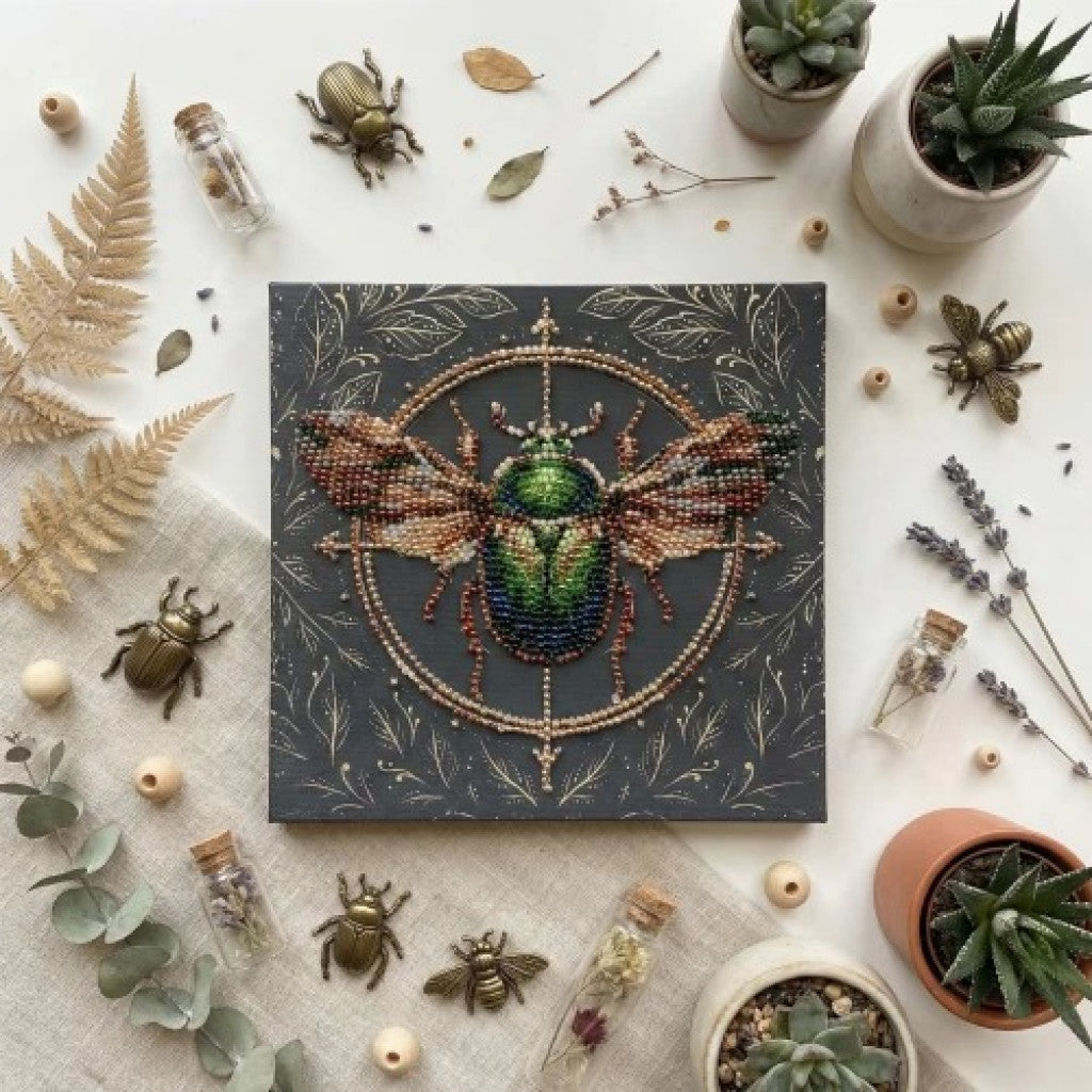 Bead Embroidery Kit Green bug DIY Abris Art