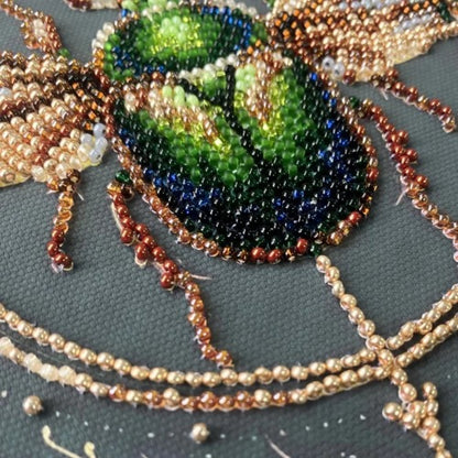 Bead Embroidery Kit Green bug DIY by Abris Art