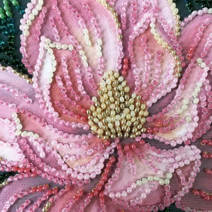 Bead Embroidery Kit Pink flowers DIY by Abris Art