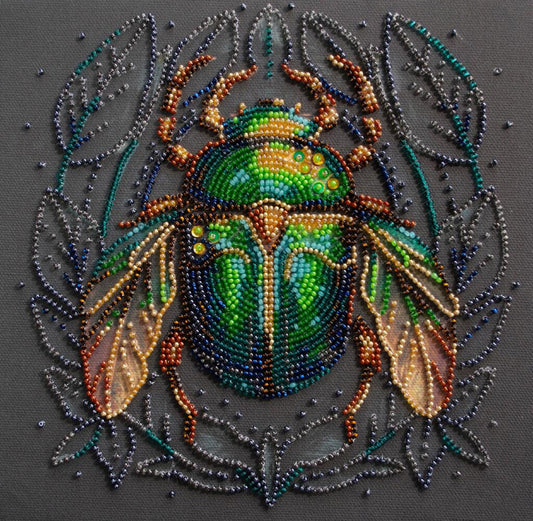 Bead Embroidery Kit Emerald beetle DIY Abris Art