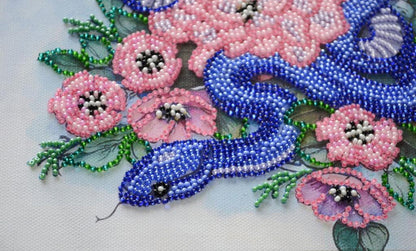 Bead Embroidery Kit Blue snake DIY Abris Art