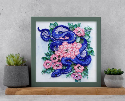 Bead Embroidery Kit Blue snake DIY Abris Art