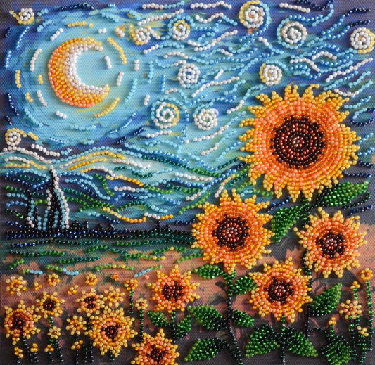 Bead Embroidery Kit Sunflowers in night DIY Abris Art