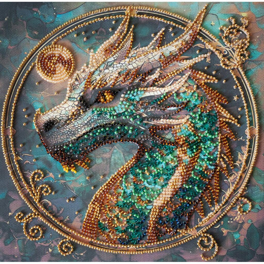 Bead Embroidery Kit Emerald dragon DIY Abris Art