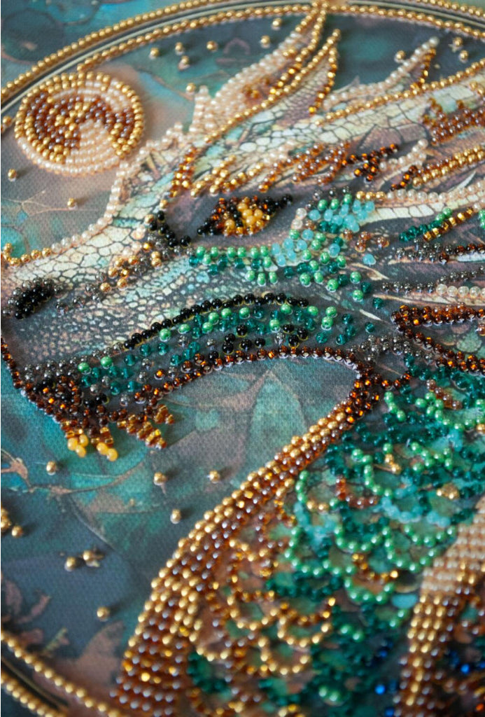 Bead Embroidery Kit Emerald dragon DIY Abris Art