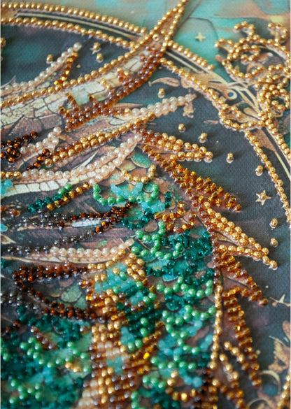 Bead Embroidery Kit Emerald dragon DIY Abris Art