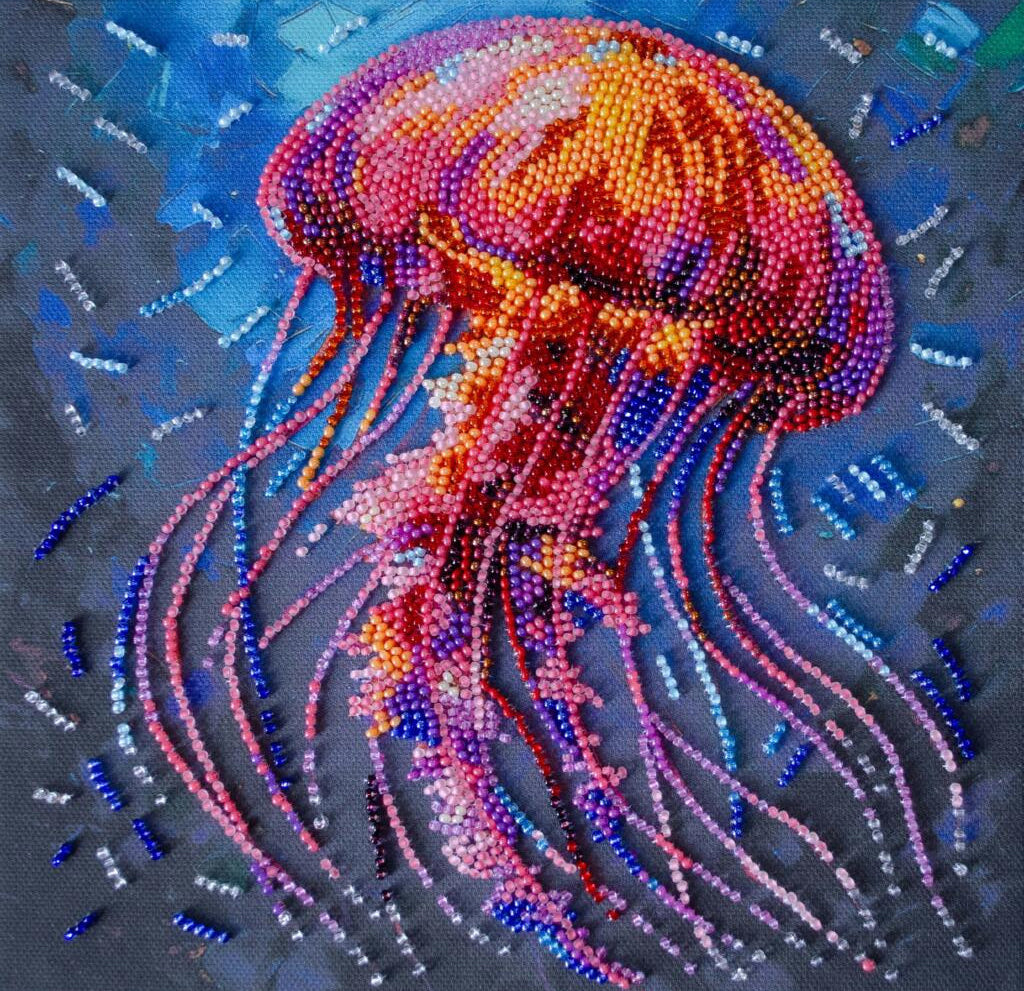 Bead Embroidery Kit Colored jellyfish DIY Abris Art
