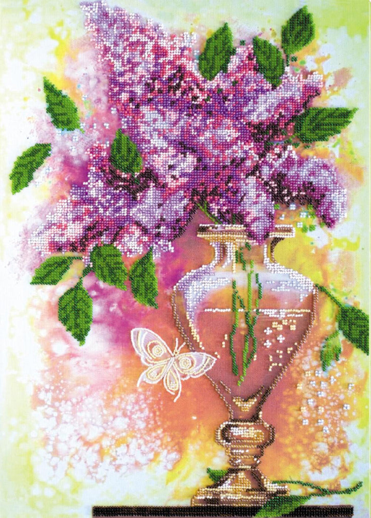 Bead Embroidery Kit Lilac Flowers DIY Abris Art