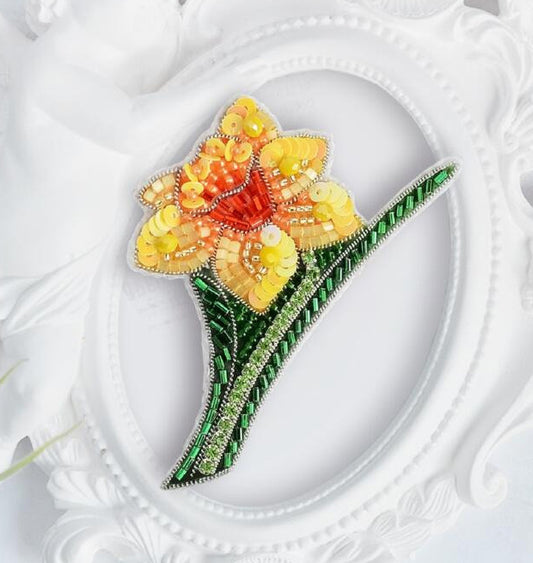 Brooch Bead Embroidery Kit Narcissus DIY Tela Artis Jewelry Making Beading kit Pin