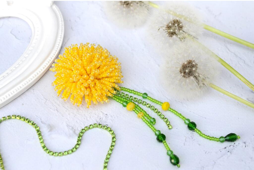 Brooch Bead Embroidery kit Dandelion DIY Tela Artis