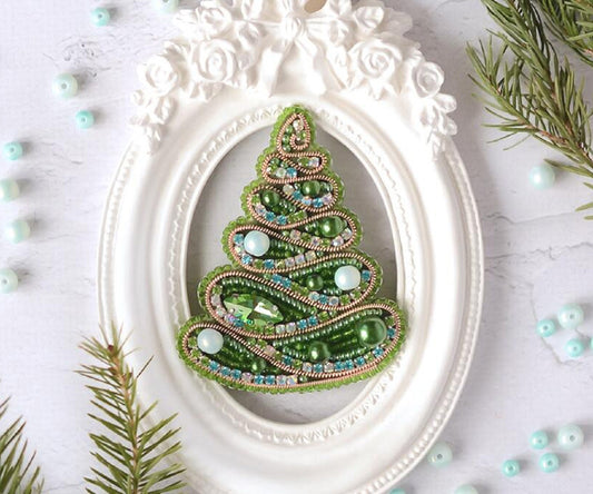 Brooch Bead Embroidery kit Christmas tree DIY Tela Artis