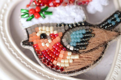 Brooch Bead Embroidery kit Bullfinch DIY Tela Artis