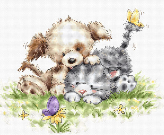 Counted Cross stitch kit Puppy and kitten DIY Luca-S