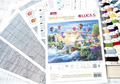 Counted Cross stitch kit Balloons over Sunset Cove DIY Luca-S