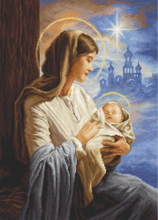 Kit de point de croix compté Icône Vierge Marie avec l'enfant DIY Toile non imprimée 
