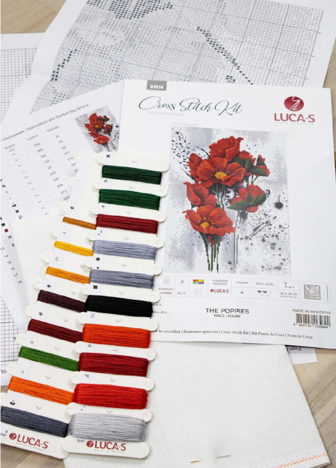 Kreuzstichset Mohnblumen Luca-S DIY Unbedruckte Leinwand 