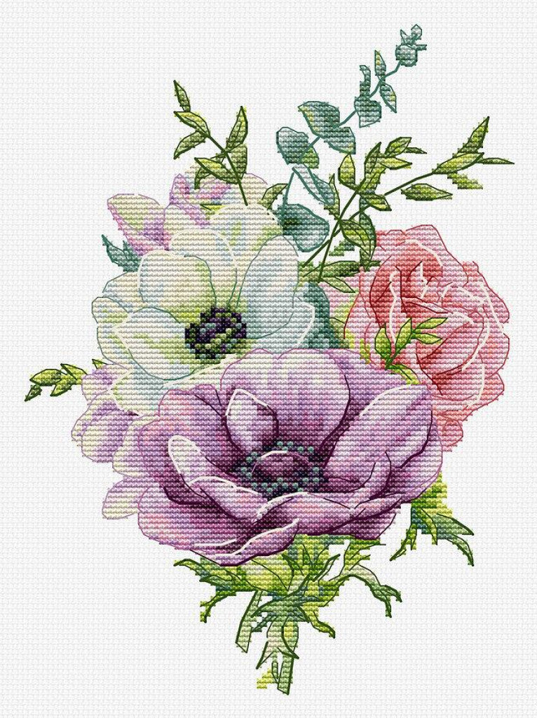 Counted Cross Stitch Kit Anemones Flowers DIY Luca-S