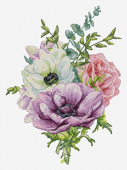 Counted Cross Stitch Kit Anemones Flowers DIY Luca-S