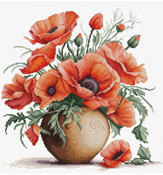 Counted Cross Stitch Kit Poppies Flowers DIY Luca-S