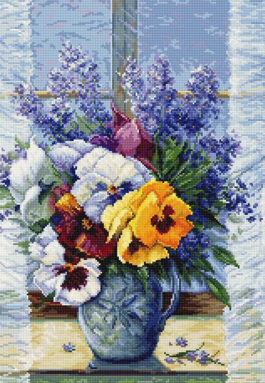 Counted Cross Stitch Kit Pansies Flowers DIY Luca-S