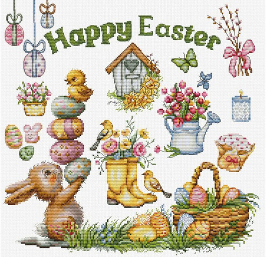 Counted Cross Stitch Kit Happy Easter DIY Luca-S