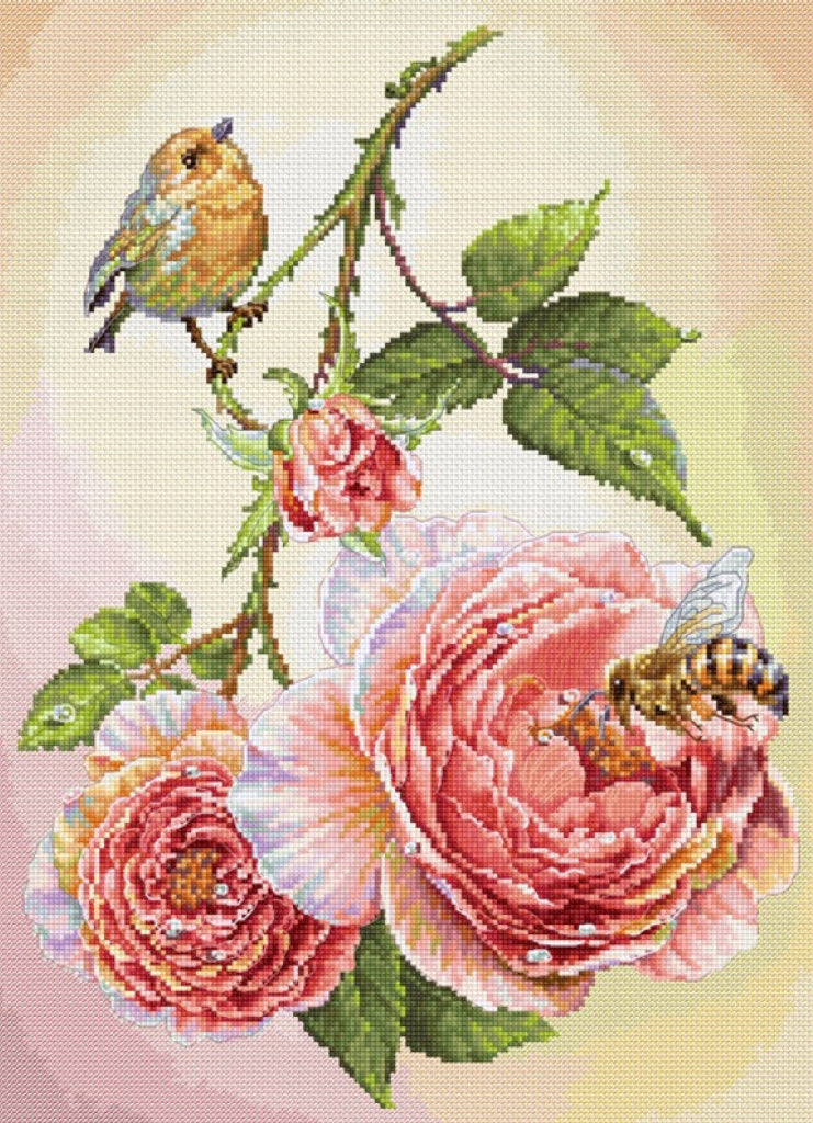 Kit de broderie au point de croix Pivoines DIY Luca-S