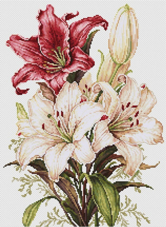 Counted Cross Stitch Kit Lilies Flowers DIY Luca-S