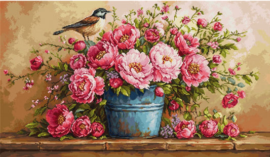 Counted Cross Stitch Kit Peonies Flowers DIY Luca-S