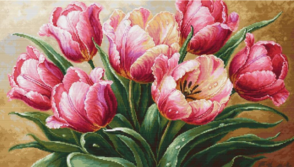 Counted Cross Stitch Kit Tulips Flowers DIY Luca-S