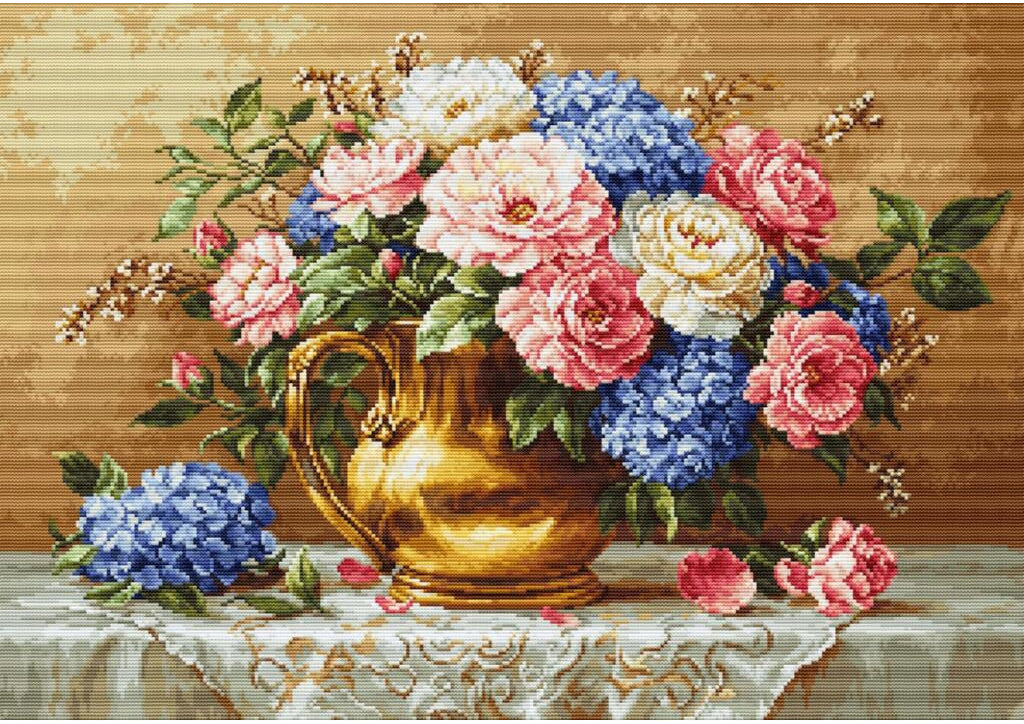 Counted Cross Stitch Kit A lush bouquet of flowers DIY Luca-S
