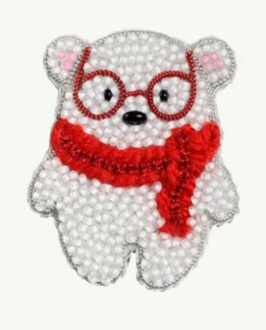 Brooch Bead Embroidery Kit Polar bear DIY Beading kit Pin Needlepoint
