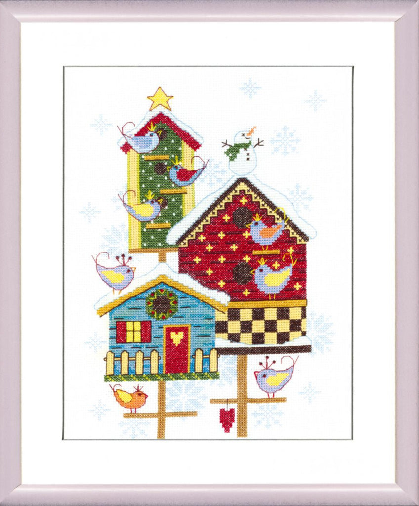 Counted Cross Stitch Kit Birdhouses in winter DIY