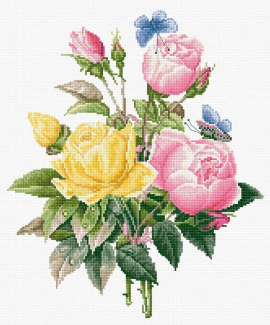Counted Cross stitch kit Yellow roses DIY Luca-S