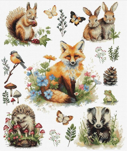 Kit de point de croix compté Animaux de la forêt Luca-S DIY Toile non imprimée 