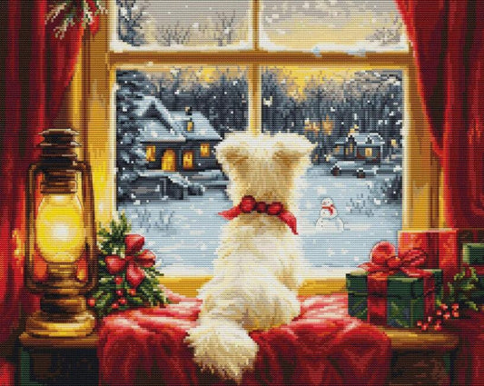 Counted Cross Stitch Kit Dog Waiting for snowflakes DIY Luca-S