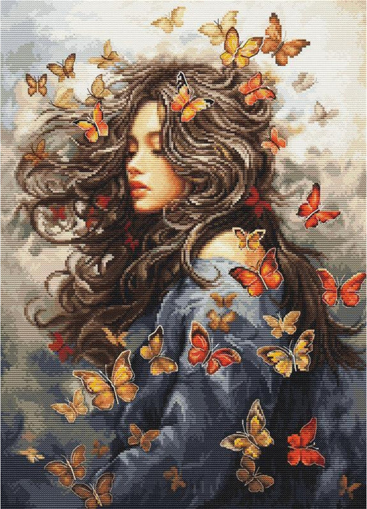 Counted Cross Stitch Kit Lady with butterfly DIY Luca-S