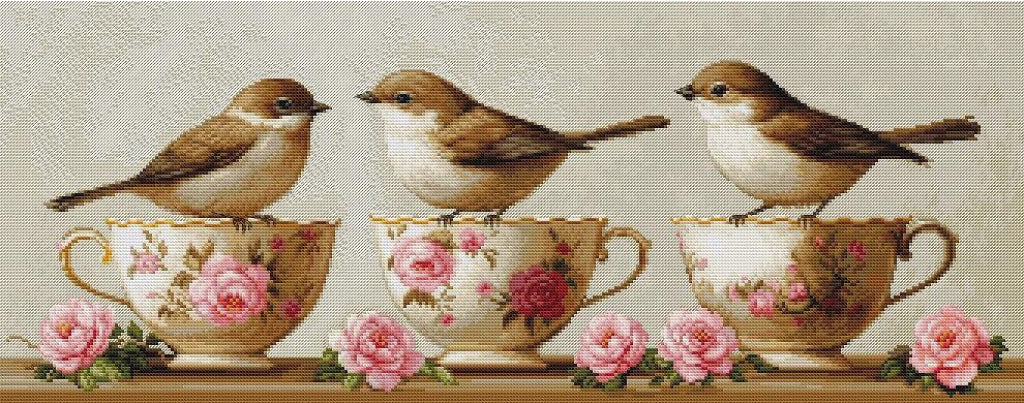 Counted Cross Stitch Kit Three delicate birds DIY Luca-S