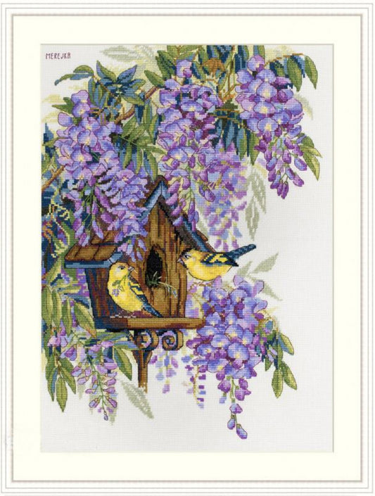Counted Cross Stitch Kit Birds and Wisteria DIY Merejka 