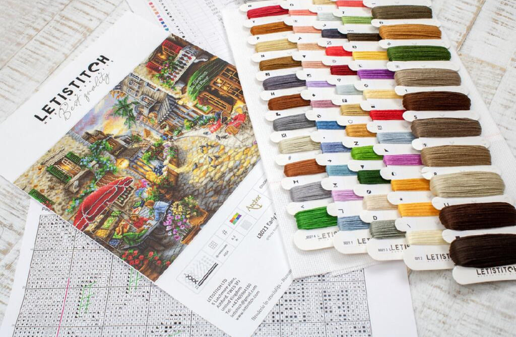 Kreuzstichset „Früher Abend in Avola“ zum Selbermachen, unbedruckte Leinwand 