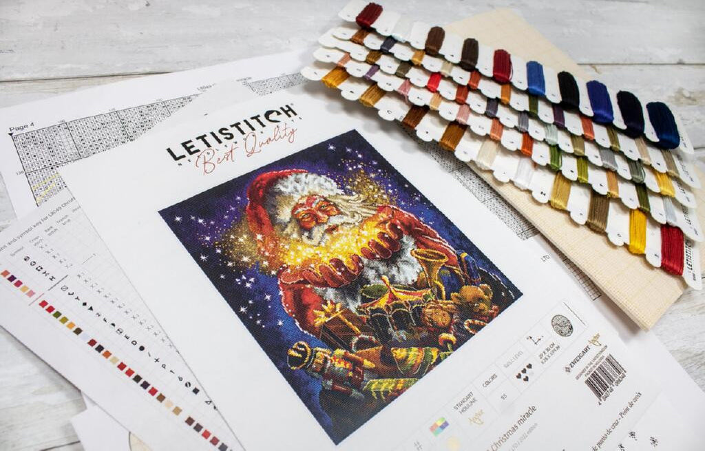Kreuzstichset „Weihnachtsmann“ zum Selbermachen, unbedruckte Leinwand 